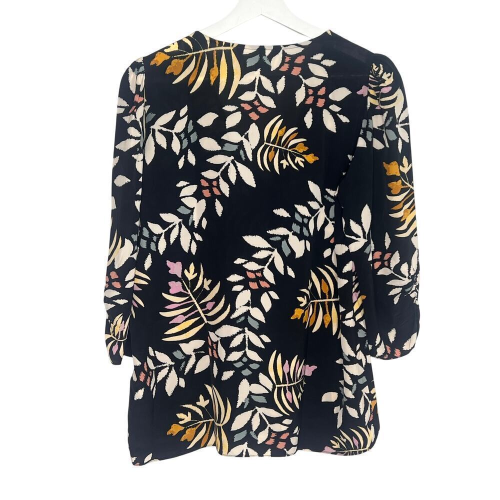 Ba&sh Cross 3/4 Sleeve V-Neck Blouse Black W/ Multicolored Leaf Print XS / US 2 - Picture 10 of 10